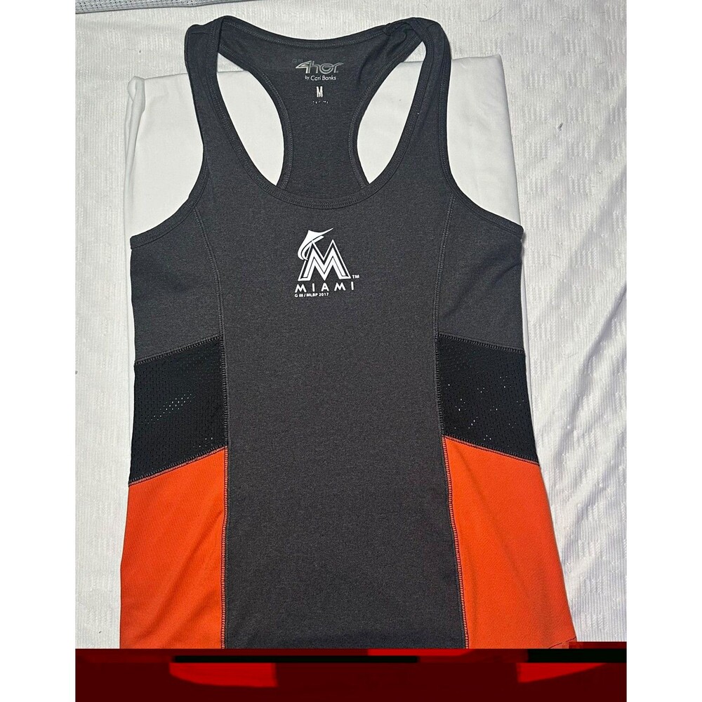 G-III 4Her by Carl Banks Miami Marlins MLB Racerback Tank M Gray/Orange Stretch